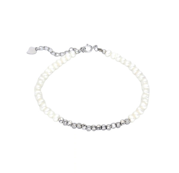 Picture of 925 Sterling Silver Free Style Beads w/ Freshwater Pearl Bracelet 